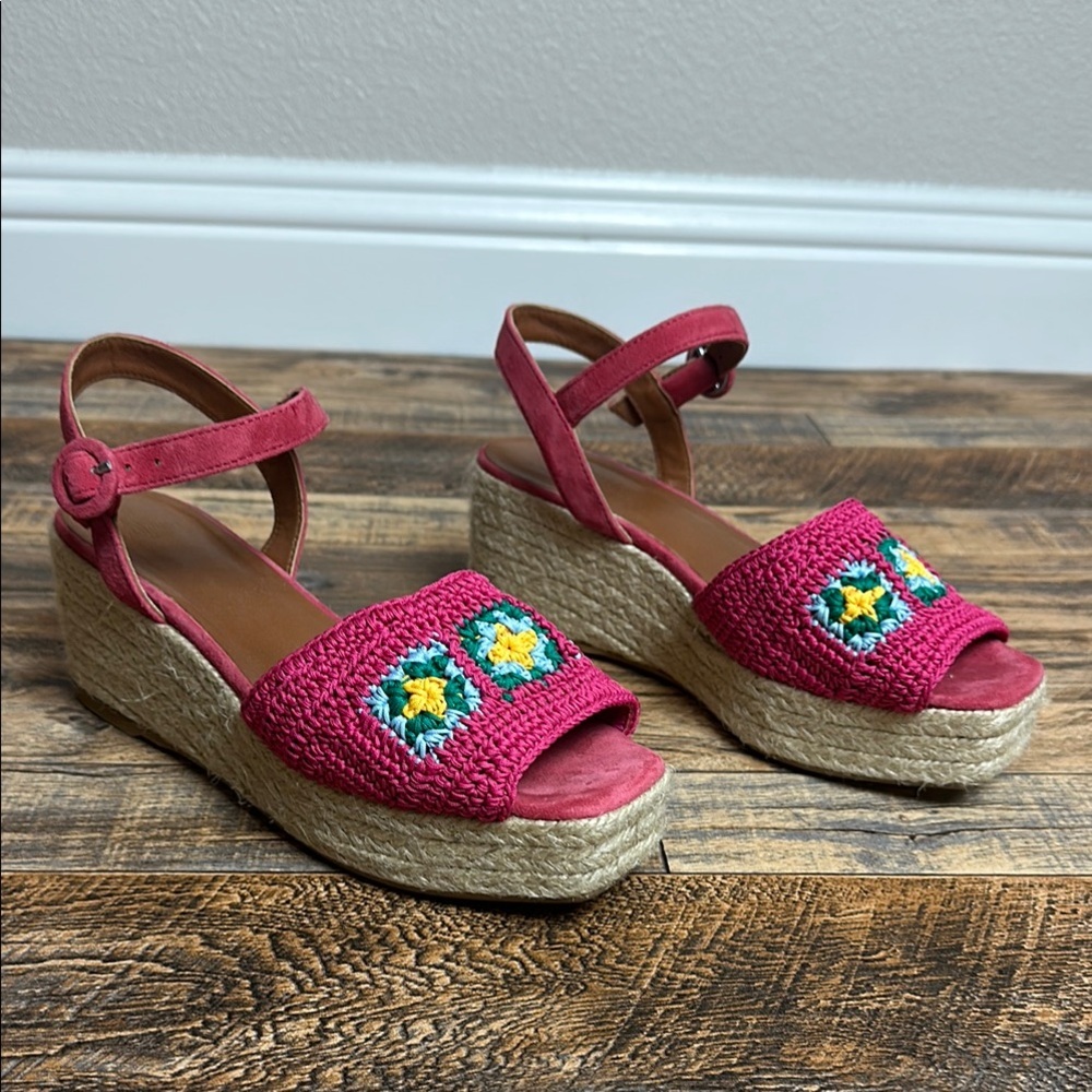 Castaner 1927 Wedge Espadrille Platform Raffia & Suede Pink Queta Sandals